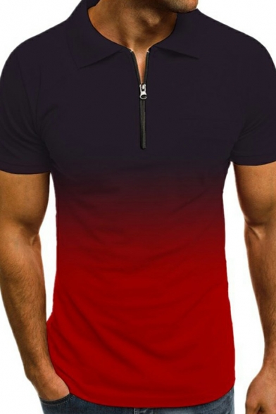Daily Polo Shirt Ombre Print Short Sleeves Spread Collar Polo Shirt for Men