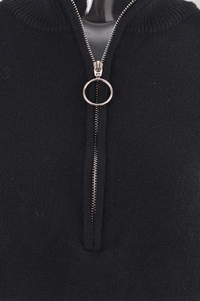 Dashing Women Sweatshirt Stripe Print Zip Detail Spread Collar Long-Sleeved Sweatshirt