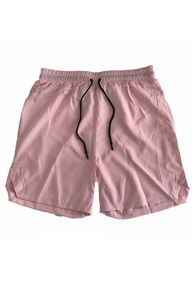 Men Cool Shorts Whole Colored Pocket Mid Rise Drawstring Waist Regular Shorts