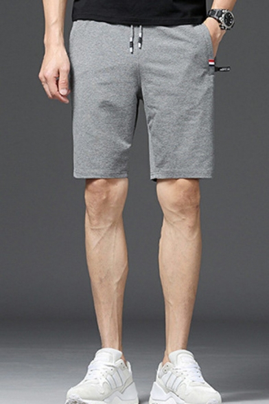 Men Modern Shorts Plain Elastic Waist Zip Pocket Drawstring Shorts