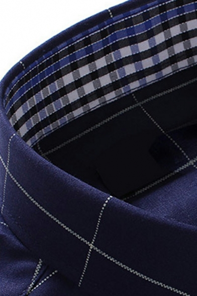 Simple Guys Plaid Pattern Shirt Button-Down Collar Button Closure Regular Fit Shirt