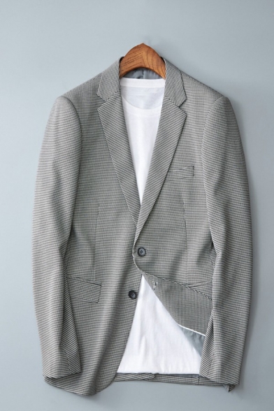 Trendy Blazer Stripe Print Lapel Collar Long-Sleeved Relaxed Fit Button Fly Blazer for Guys