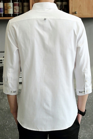 Trendy Guys Plain Shirt Turn-down Collar Chest Pocket Button Closure Button Shirt