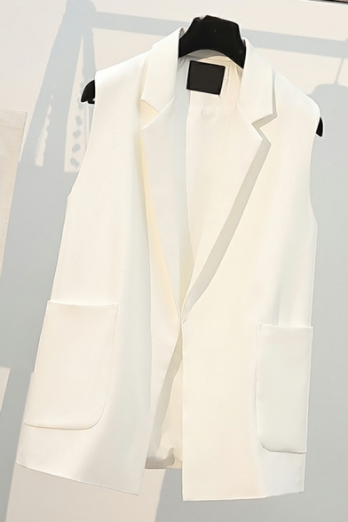 Women Basic Suit Vest Solid Color Lapel Collar Open Front Front Pocket Suit Vest