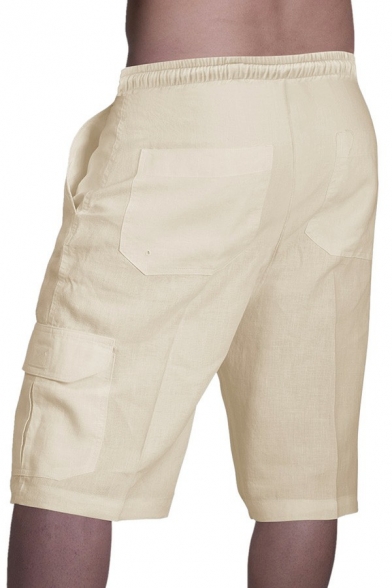 Boys Fashionable Shorts Solid Flap Pocket Drawstring Waist Fitted Knee Length Shorts