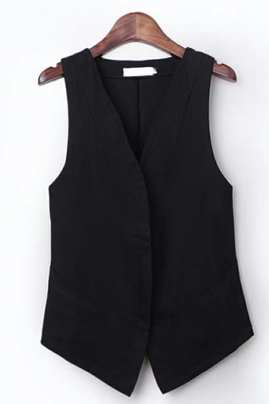 Fashionable Vest Pure Color Button Fly V-Neck Relaxed Fit Vest for Women