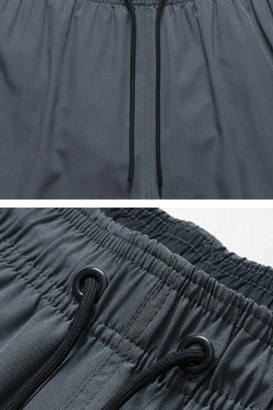 Men Sporty Shorts Pure Color Pocket Detailed Mid Rise Drawstring Waist Side Split Shorts