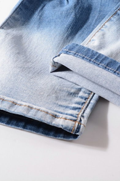 Men Trendy Jeans Ombre Zip Closure Front Pocket Detail Denim Pants in Blue