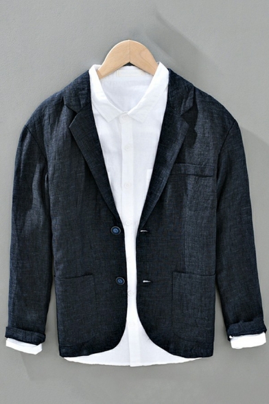 Casual Blazer Plain Lapel Collar Long Sleeve Button Closure Suit Blazer for Men