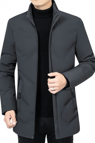 Casual Mens Jacket Pure Color Pocket Detailed Long-Sleeved Hooded Zip up Brushed Jacket