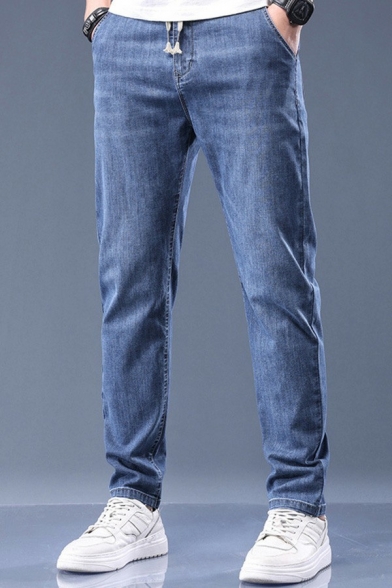 Daily Plain Jeans Medium Wash Pocket Detail Zipper Placket Jeans for Men
