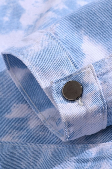Men Casual Denim Jacket Camo Pattern Turn-down Collar Button down Denim Jacket