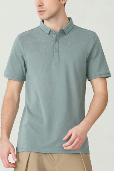 Basic Men's Polo Shirt Plain Button Detail Turn-down Collar Short-sleeved Polo Shirt