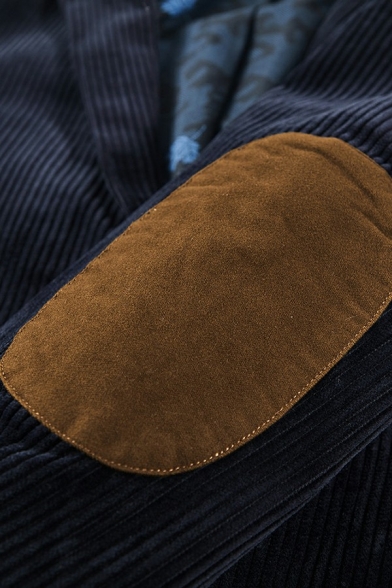Comfortable Corduroy Blazer Plain Pocket Lapel Collar Texture Design Regular Button up Blazer for Men