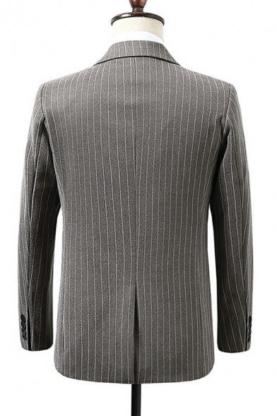 Men Classic Suit Set Stripe Printed Single Closure Lapel Collar Jacket Pocket Detail Pants Suit Set