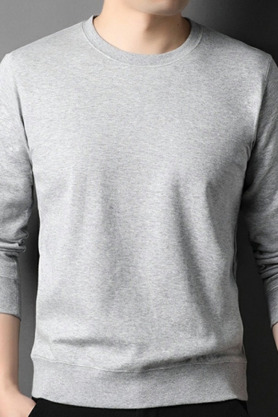 Men Classic Sweatshirt Pure Color Regular Long Sleeve Crew Neck Sweatshirt