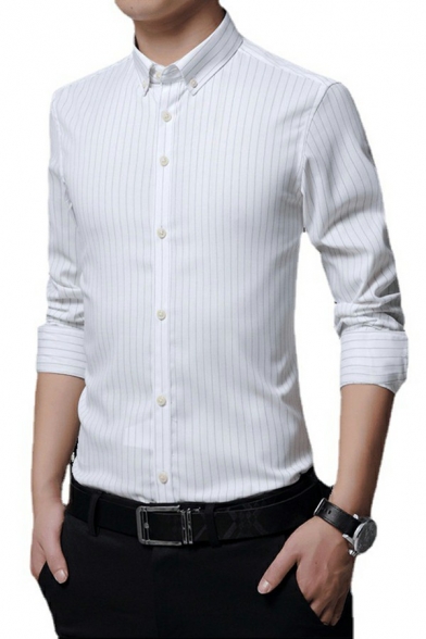 Modern Guys Stripe Print Shirt Button-Down Collar Button Closure Regular Fit Shirt