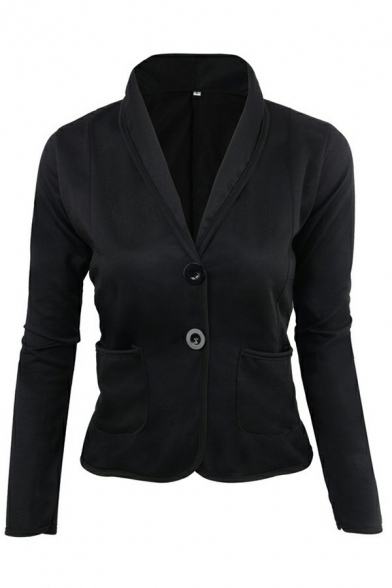 Women Simple Suit Blazer Contrast Line Shawl Collar Single Breasted Pocket Detail Suit Blazer