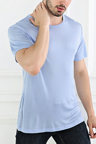 Basic Tee Top Solid Color Regular Crew Collar Short-sleeved Tee Shirt for Men