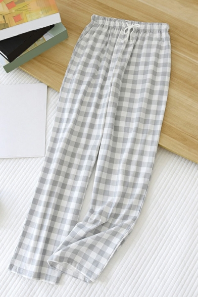 Dashing Drawcord Pants Plaid Print Pocket Detail Relaxed Fit Pants for Men