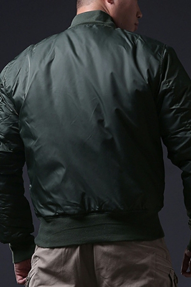 Men Trendy Bomber Jacket Pure Color Zip Closure Pocket Detail Bomber Jacket
