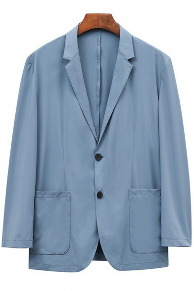 Modern Blazer Solid Color Lapel Collar Long Sleeve Loose Fit Pocket Detail Button-up Suit Blazer