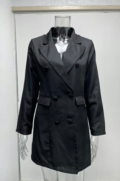 Pop Women's Suit Blazer Solid Double Breasted Lapel Collar Flap Pocket Tunic Suit Blazer