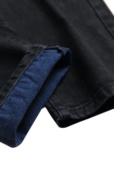 Simple Mens Plain Jeans Medium Wash Distressed Design Pocket Detail Zipper Placket Jeans