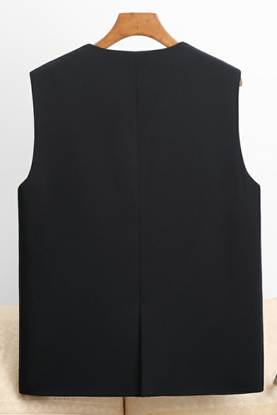 Simple Vest One Button V-Neck Side Pocket Loose Fit Suit Vest for Ladies