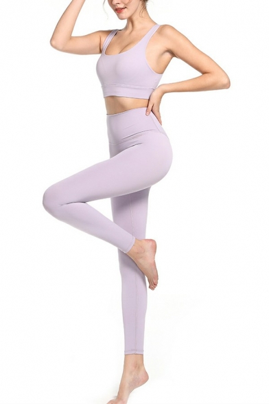Simplicity Yoga Leggings High Waist Pure Color Ankle Length Leggings for Women