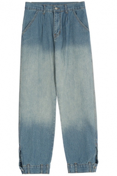 Urban Mens Jeans Color Block Medium Wash Mid Rise Zipper Placket Full Length Jeans