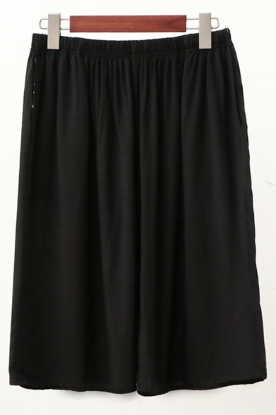 Basic Men Shorts Plain Elastic Waist Pocket Design Oversized Mid Rise Shorts