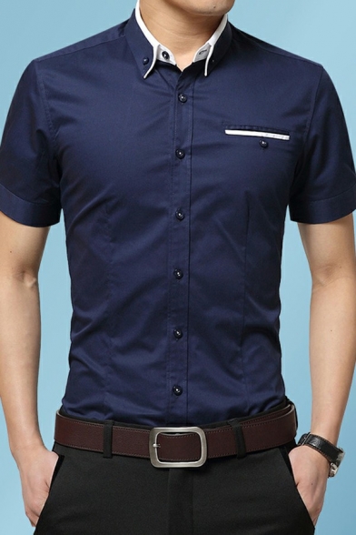 Daily Mens Plain Shirt Button-Down Collar Button Closure Regular Fit Shirt
