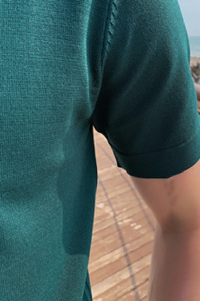 Men Basic Polo Shirt Plain Short-sleeved Spread Collar Polo Shirt