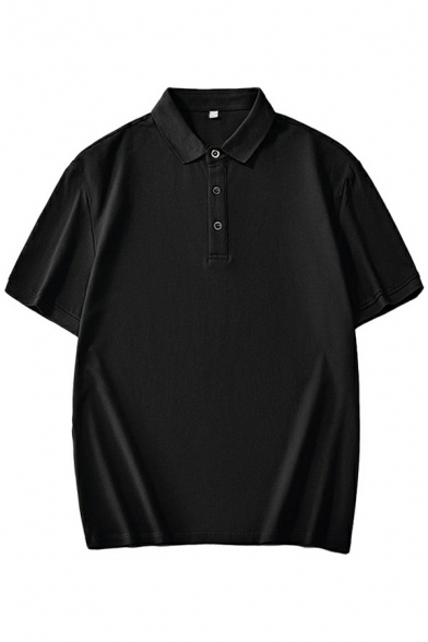 Men Simple Polo Shirt Plain Button Detail Short Sleeves Spread Collar Polo Shirt