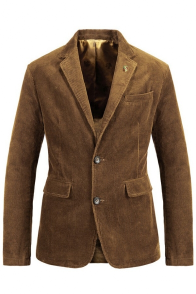 Mens Vintage Blazer Pure Color Long Sleeve Lapel Collar Button down Suit Blazer