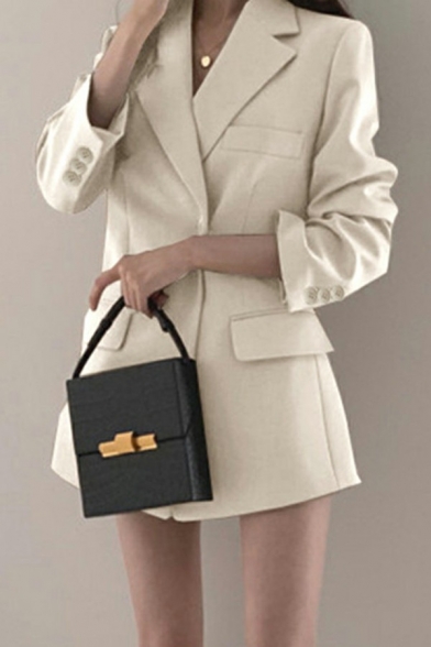 Popular Suit Blazer Pure Color Lapel Collar Single Button Pocket Detail Suit Blazer for Women