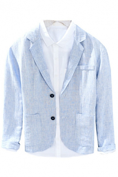 Casual Blazer Plain Lapel Collar Long Sleeve Button Closure Suit Blazer for Men
