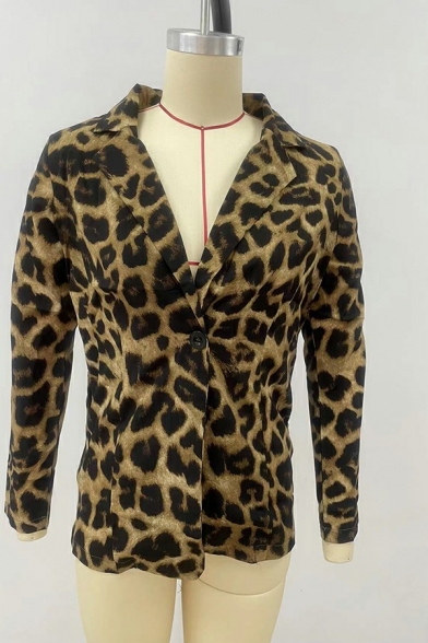 Fancy Women's Suit Blazer Leopard Pattern Single Button Lapel Collar Suit Blazer