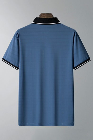 Men Basic Polo Shirt Contrast Line Printed Short Sleeve Polo Shirt