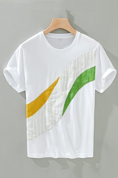 Modern T-Shirt Color Block Round Neck Short-Sleeved T-Shirt for Men