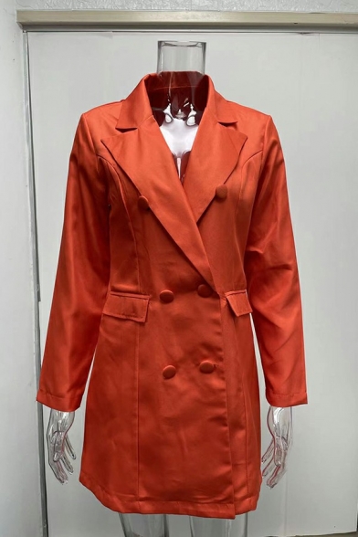 Pop Women's Suit Blazer Solid Double Breasted Lapel Collar Flap Pocket Tunic Suit Blazer