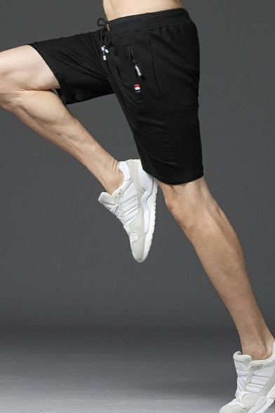 Men Modern Shorts Plain Elastic Waist Zip Pocket Drawstring Shorts