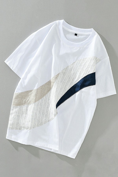 Modern T-Shirt Color Block Round Neck Short-Sleeved T-Shirt for Men