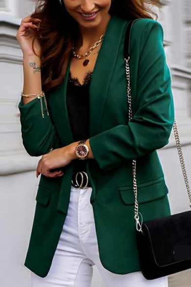 Women Simple Suit Blazer Plain Shawl Collar Pocket Detail Open Front Suit Blazer