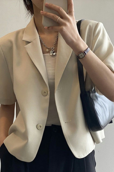 Women Trendy Suit Blazer Plain Lapel Collar Single Breasted Pocket Detail Suit Blazer