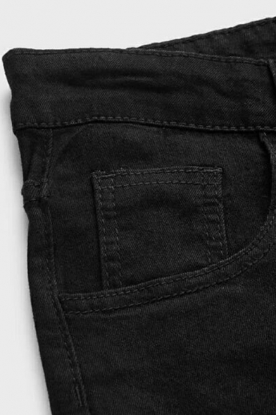 Basic Men's Jeans Solid Color Zipper Placket Full Length Slim Fit Jeans with Pocket