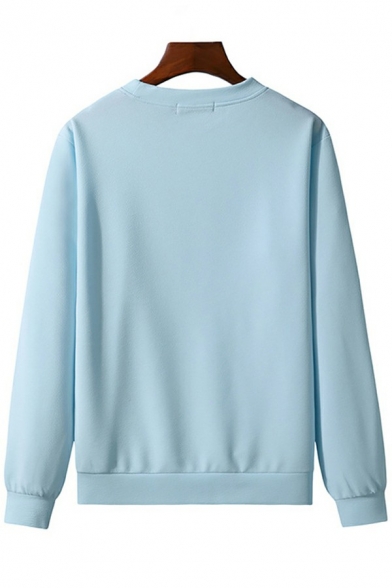 Classic Sweatshirt Plain Round Neck Ribbed Hem Relaxed Sweatshirt for Men
