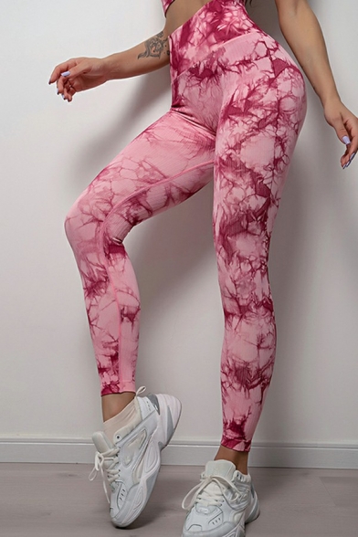 Creative Fitness Leggings Tie Dye Print High Waist Stretch Yoga Leggings for Ladies