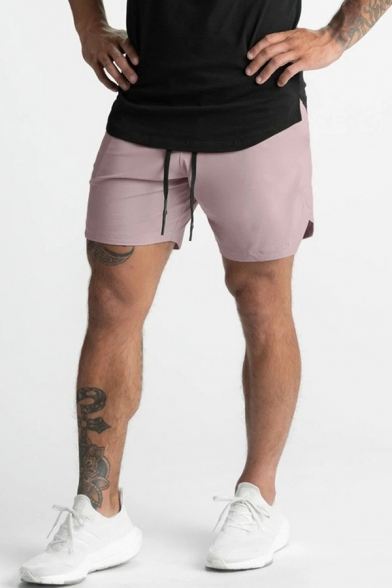 Men Cool Shorts Whole Colored Pocket Mid Rise Drawstring Waist Regular Shorts